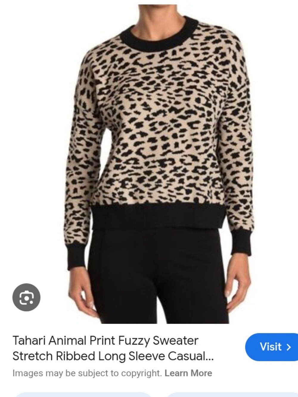 XL Tahari Beige and Black Leopard-Print Crewneck Sweater